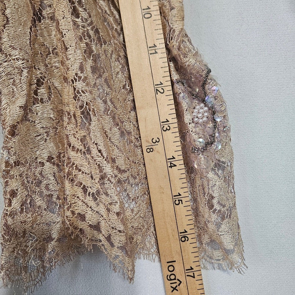 VTG Rina di Montella Lace Midi Dress 10 Champagne Sequin Beaded Cocktail Cottage - Picture 9 of 16